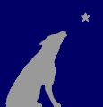 Logo: Silhouette of dog and star.